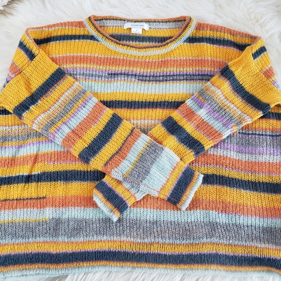 EUC Avantlook Lightweight Multicolor Stripe Oversized Sweater Drop Shoulder Sz S - Picture 4 of 12